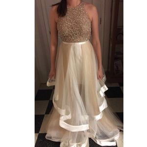 Off white/Gold Full body or 2 piece Prom dress